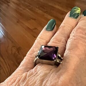 Silver Square Amethyst Cocktail Ring - Purple